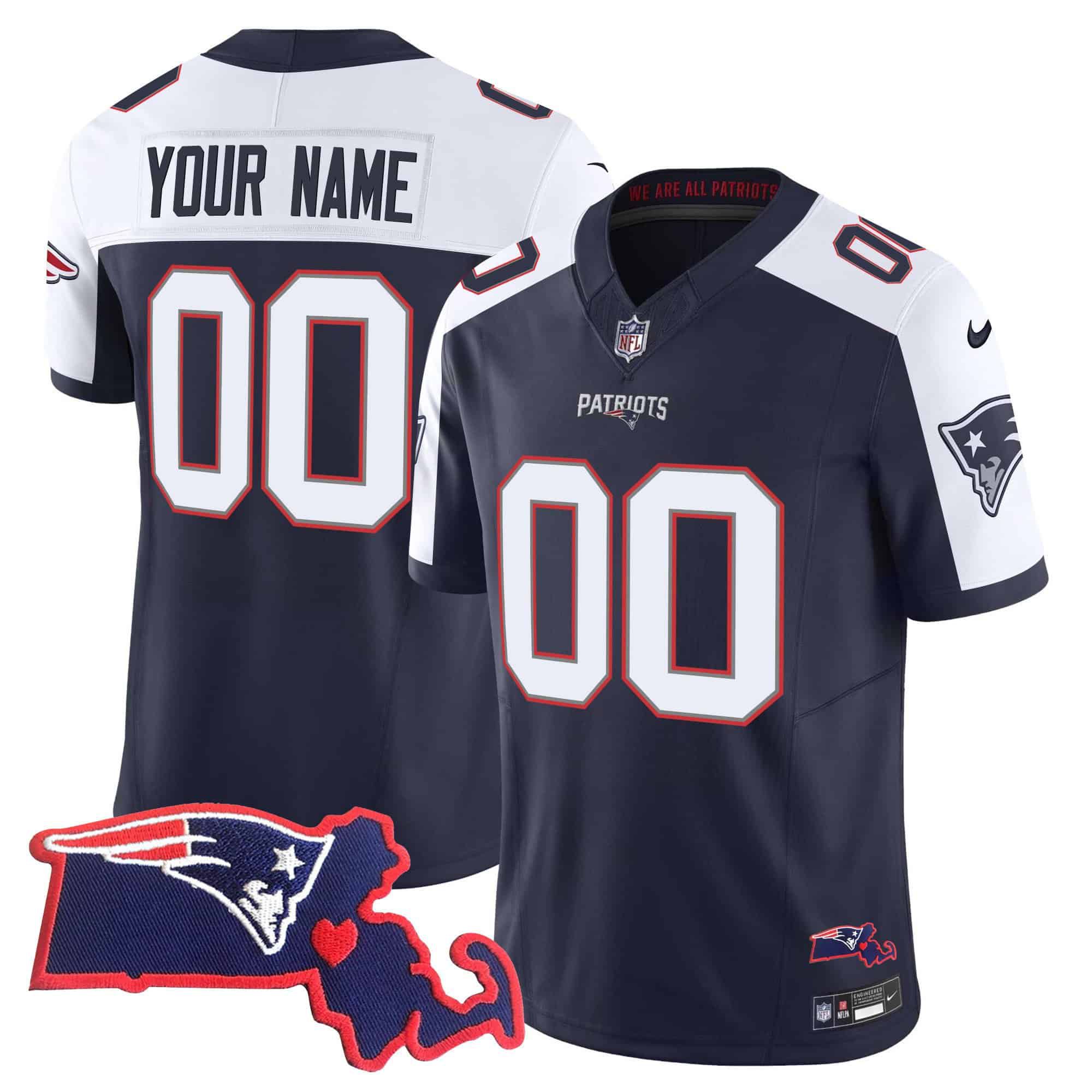 Men New England Patriots Dark blue 2024 Nike Patch Vapor Limited Custom NFL Jersey